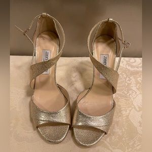 Jimmy Choo Metallic Leather Glitter Lame Tyne Peep Toe Pumps